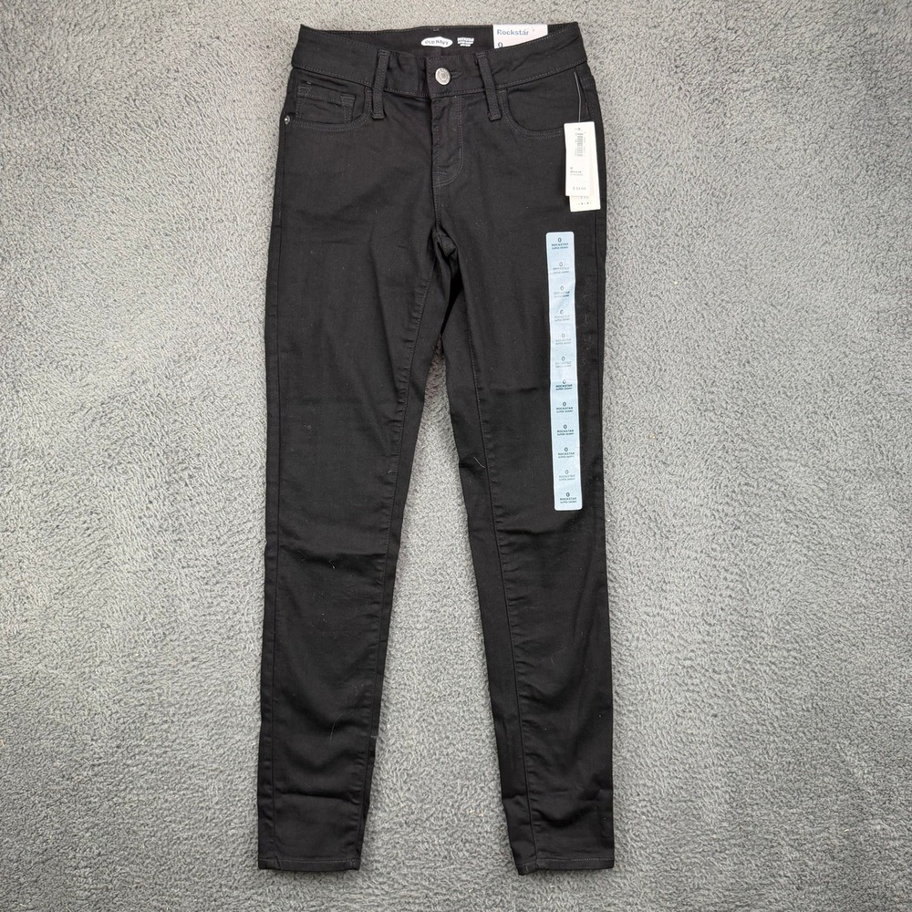 Old Navy Rockstar Super Skinny Low Rise Black Denim Jeans Womens Size 0 NWT